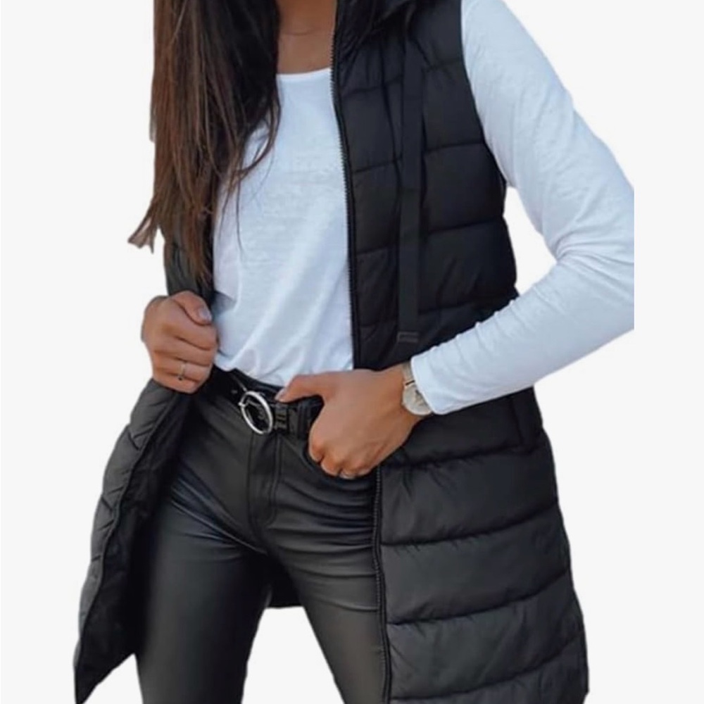 Long Black Quilted Puffer Vest